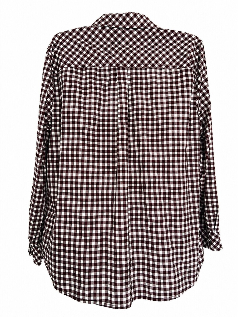 Talbots Burgundy Gingham Cotton Button Down Shirt 1X Classic Casual Top - Picture 3 of 5